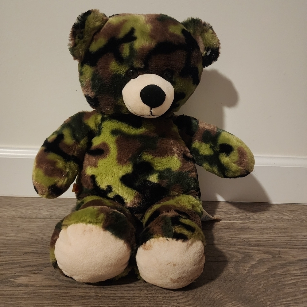 Build a Bear Workshop Camo Camoflage Teddy Military Plush 16" Stuffed Animal EUC